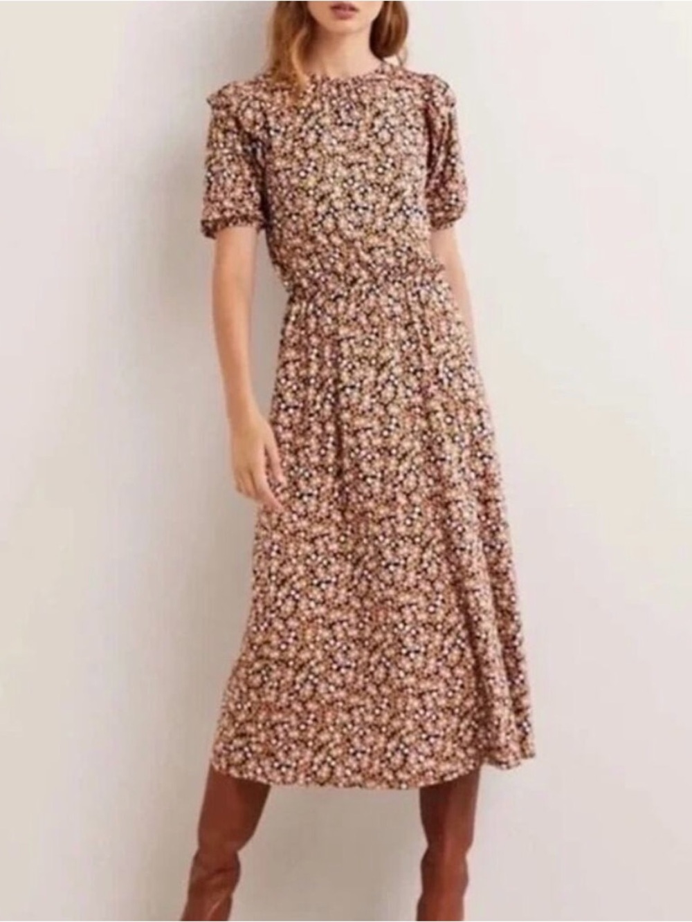 BODEN Paisley Print Ruffle Jersey Midi Dress Citronelle Multi 4L